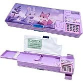 LilyBeauty Pop Up Multifunction Pencil Case with Calculator, Pencil Box with Sharpener for Girls &amp; Boys, Magnetic Closure wit