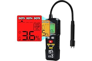 GAIN EXPRESS Comprobador de Humedad de Líquido de Frenos DOT3/DOT4/DOT5.1 Detector de Aceite de Frenos 0-4% Detección de Humedad con Linterna LED, Indicador de Color y Alarma Zumbador Herramienta de Diagnóstico