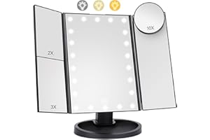WOOBROO Lighted Makeup Mirror with 22 LED Lights, Dual Power Supply 1x/2x/3x/10x Magnifying Touch Screen Dimmable Mirror, 180 Degree Adjustable Angle, Travel Cosmetic Mirror - Black