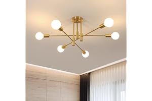 Dorlink Sputnik Ceiling Light, 6-Light Gold Adjustable Modern Ceiling Lamp, E27 Mid Century Metal Light Fittings Ceilings for Living Room, Dining Room, Kitchen, Bedroom (Electroplated Gold)