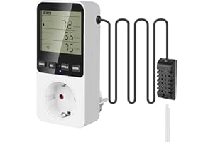 KOLRID Feuchtigkeitsregler Temperaturregler 230V Hygrostat Steckdose Digital Thermostat Steckdose mit Fühler Alarm Heizung Kühlung Befeuchtung Entfeuchtung für Luftbefeuchter Luftentfeuchter Pilz Gewächshaus