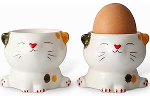 WW STYLE Lot de 2 coquetiers en céramique de qualité supérieure - Design Chat Mignon - Porcelaine - Décoration - Cadeau de Noël - Anniversaire - Famille - Amis - Enfants