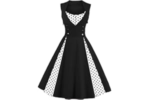 AXOE Women's 1940s 1950s A-Line Vintage Fancy Dress Polka Dot Cocktail Dress Wedding Guest Party Stretch Cotton Blend, Knee-Length