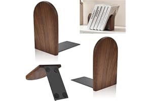 HEKOBAG 1 Pair Book Ends, Walnut Wood Bookends, Non-Slip Bookends, Heavy Duty Wooden Bookend Support Natural Walnut Book Stopper L-Shaped Book Ends for Shelves Home Office and Library(Round Head)