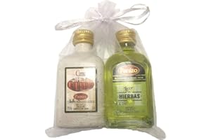 DELIEX DELICIAS DE EXTREMADURA Pack de miniaturas de licor panizo en bolsa de organza (Crema de Orujo + Hierbas) Botellitas de de licor 5 cl cada una.