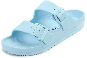 VICT POPU Pantoletten Damen mit Fussbett Sandalen Flach rutschfest Sommer Badelatschen Lässig Eva Slides Erwachsene Schlappen