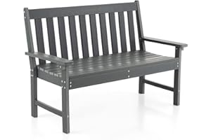 ‎COSTWAY COSTWAY Gartenbank wetterfest, Allwetter-Sitzbank aus HDPE, Parkbank für 2-3 Sitzer, Balkontank bis 320kg belastbar, Terrassenbank für Garten, Balkon und Terrasse, 132 x 65 x 91 cm, Grau