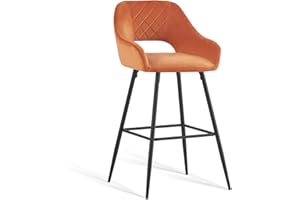 JaHECOME Bar Stools Set of 1 Orange Velvet Padded with Footrest Armrest Kitchen High Stools Supported Black Metal Legs for Breakfast Bar, Counter, Kitchen and Home