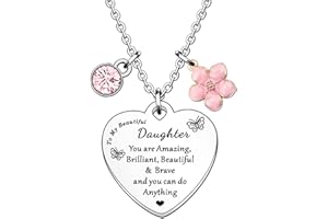 HULALA Daughter Necklace Gifts For Women Girls Birthday Christmas Love Heart Crystal Charms Granddaughter Jewellery You Are Amazing Brilliant Beautiful Brave And You Can Do Anything