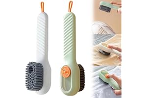 Hoclauho 2-in-1 Multifunktions-Reinigungsbürste Putzbürste mit Seifenspender, Verbesserte Version 2024, Doppelnutzungsbürste küchenbürste für Kleidung, Schuhe, Geschirr und mehr (2, Grün+Weiß)