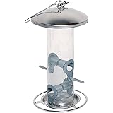 dobar Transparente Futtersäule mit Vier Futterplätzen für Vögel, Wildvogel-Futterstaton zum Aufhängen, 14 x 14 x 26 cm, Metal
