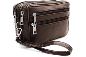 Charmoni - Sacoche Sac Vide Poche Pochette En Cuir Et Sa Grande Lanière en Cuir Vachette (TU, marron cuir grainé)