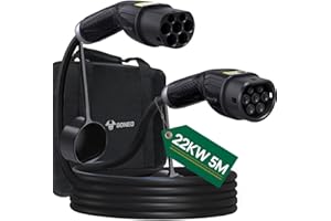 GONEO Câble de Charge Type 2 22KW 5M 32A Voiture Électrique Triphasé Câble Type 2 à Type 2 EV/PHEV Câble T2 avec Sac de Transport Compatible avec Model 3/S/X/Y/e-208/ID.5/E-Tron/IONIQ 5/Zoe/e-Golf