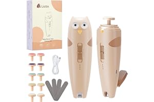 Lictin Elektrische Nagelfeile Baby, Wiederaufladbar Nagelfeile Baby, Nagelfeile Elektrisch mit Licht, Baby Nagelfeile mit 10 Schleifkopf Ersatzpads, Khaki