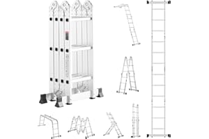 VEVOR Échelle Pliante Polyvalente 7 en 1 Escabeau Télescopique Réglable avec Barre Équilibre, Hauteur de Portée 3,5 m, Charge 150 kg, Échelle Multifonction Cadre A 3 Marches, pour Extérieur Intérieur