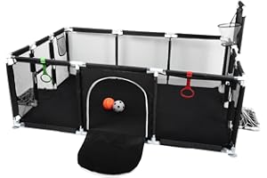 XUANYU Parc Bébé Modulable 180 x 120 x 66 cm, Parcs de Jeux Pliable en Tissu Oxford, Centre d'activités Bébé avec Barrières et Porte, 2 Balles Gonflable, 2 Anneaux, 8 Ventouses (Noir)