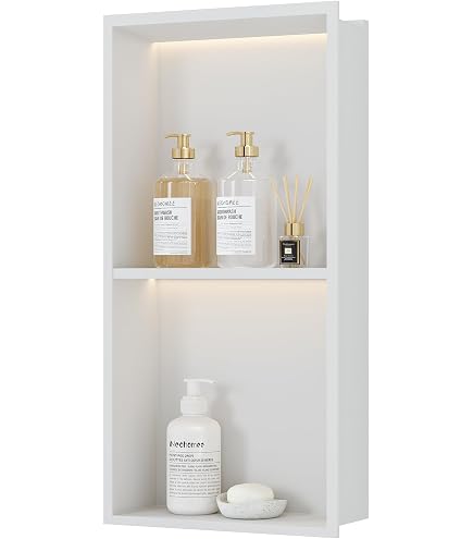 Niche Douche LED En Inox Noir 60x30 Cm - Double Étagère, IP68 Étanche - Pour Salle De Bain, Installation Murale