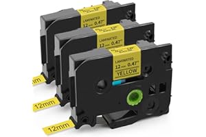 Unistar Compatible TZ Label Tape 12mm Yellow for Brother TZe631 TZe-631 Black on Yellow 12mm x 8m Laminated Cassettes for Brother P-Touch 1000 H100 H105 200 1080 E550WVP P700 Label Printer, 3-Roll