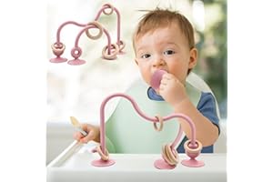 AiTuiTui Baby Toys, Multi Purpose High Chair Suction Toy for Toddler 6 8 9 12 Months, Sensory Toys with Wooden Ring Suitable for 1 2 Years Infant Gifts, Dark Red