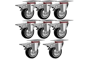 ONLINE BEST SERVICE Pack of 8, 75mm up to 500KG Heavy Duty Castor Wheels Rubber Base with Brake - No Floor Marks Silent Castor for Furniture Trolleys