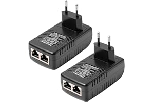 AICHARYNIC PoE Injector 48V 0.5A EU Plug, 2 Pack Gigabit Ethernet Adapter Power Supply for IP Cameras, VoIP Phones, Wireless Access Points, Passive PoE, Plug & Play, up to 100 m Range