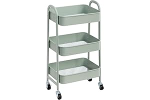 DOEWORKS Carro de Almacenamiento Carrito Auxiliar con Ruedas Carro Cocina Carro Servicio Carrito Metalico con Ruedas 3 Niveles Carro Rodante Carro Organizador para Dormitorio Baño Oficina, Cian