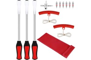 Bascet 13Pcs Motorcycle Tyre Repair Tool Spoon Set with 3 Tire Levers Spoon & 2 Protective Sleeves & 6 Valve Core & Wrench Motorcycle Tire Tool Kit Motorbike Tire Changing Spoons Lever vrz