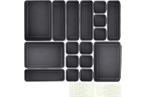 CHRI Organizer per cassetti, 17 pezzi, per cassetti, per ufficio, cucina, bagno, 3 misure, colore: nero
