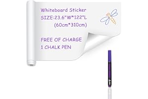 Ezigoo Whiteboard Paper Sticker Adhesive Chalkboard Paper Roll Removable Memo White Board Wall Decal Film for Home Kitchen Office School Memo - 1 Roll with 1 Chalk Marker Pen - 60cm x 310cm