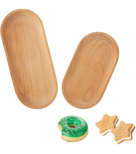 2 Stück Holz Serviertablett Aus Buchenholz – 18 Cm & 23 Cm, Handpoliert, Ohne Lack, Für Desserts & Deko