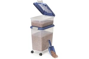 Iris Ohyama, Boite Croquette Chat Hermetique à Roulettes, 30L+9L/10kg+4kg, Bleu, Couvercle à Rabat avec Joint Etanche, Plastique, pour Chien, Chat, Friandises, Conteneur Croquettes, sans BPA, MP-8/1