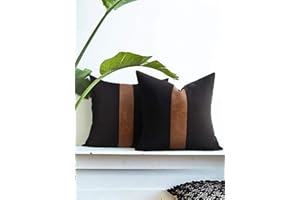 Merrycolor Juego de 2 Negro Funda Cojin 45 x 45 cm, Empalme con Rayas Cubierta Cojín Decoración Cremallera Oculta Funda Almohada para Hogar Cama Bancos Sala Sofá Sillas Jardín Exterior