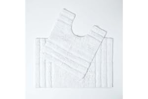 HOMESCAPES Spa Supreme Luxury Bath Mat & Pedestal Set, White, Very Heavy 1800 GSM, Super Soft Plush Cotton Rug, 50x80cm, 50x55cm, Washable at Home