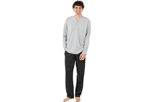 TRAMAS+ Pijama Botones de Hombre con Manga Larga y Pantalón Largo, Primavera y Otoño, Conjunto de Ropa para Dormir