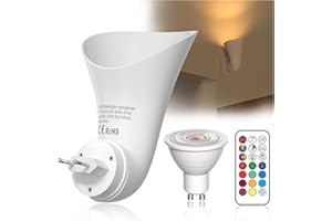 Lustaled Lampara Enchufe con Bombilla GU10 LED 3W Regulable, Flexo ared con Control Remoto, Aplique Pared con Enchufe, Portalámparas con Interruptor Táctil, 3000K Blanco Cálido + 11 RGB, 2 Modos