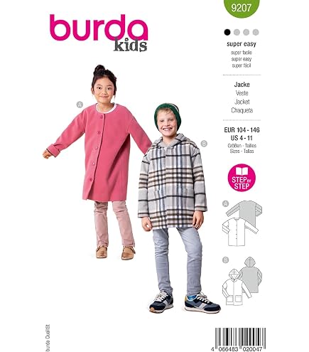 Patron De Couture Burda B9289 Pour Manteau Ou Veste Avec Capuche – Taille 104-146 Cm