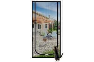 Zuxbolf Mosquitera de Puerta para Gatos Adhesiva con Cremallera Red de Protección de Gatos para Puerta de Terraza de 90 x 200 cm Malla Protectora de Puertas para Gato Anti Arazaños para Ventilar