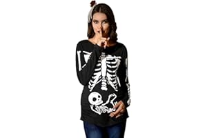 For G and PL Women's Halloween Crew Neck Long Sleeve Pregnancy Costume Skeleton Pumpkin Maternity Top S-XXL