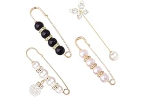 ZHENZHENLO 4 Pezzi Spille in lega di perle Artificiali, Spilla Perle Elegante Artificiali, Clip Scialle maglione di perle, Spilla da Balia con Perla, Spilla di Sicurezza di Cristallo, Per il maglione a scialle
