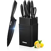 D.Perlla Kitchen Knife Set with Block and Built-in Sharpener, 7 Pieces, Stainless Steel Sharp Blade, Household Kitchen Knives
