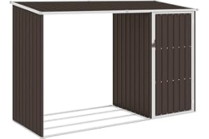 Norheim 2 en 1 Casetilla para Leña Metal, Leñero Exterior, Soporte Almacenaje Terraza Patio, Cobertizo Caseta Jardín de Leña Acero Galvanizado Marrón 245x98x159 cm