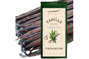5 vainas de vainilla Bourbon Origen Madagascar tamaño 15-18 CM - La Noire Gourmet : Sabor auténtico e intenso - Bolsa fresca resellable con cremallera (5 unidades)