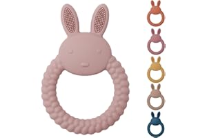 SENBSLAN Teething Toys for Baby, Easy to Hold BPA Free Silicone Teethers,Rabbit Baby Teething Toy,Baby Toys for Babies 3 6 12 Months, Boy, Girl, Infant (Baby Pink)