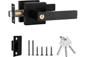 ZLLKEJI Juego de Manillas para Puerta Manija de Puerta con Cerradura y Llave Maneta Cuadrada Puerta Exterior con Llaves para Dormitorio Negro Reversible para Puertas con Apertura a la Derecha o a la Izquierd
