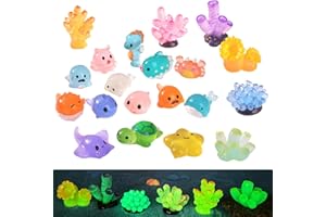 JYNVO 20 Piezas Lindos Mini Animales Marinos Luminosas de Resina, Falso Pequeño Adorno Acuario, Decoración de Pecera, Adecuadas para Decoraciones DIY, Miniaturas de Jardín, Paisajes de Acuario