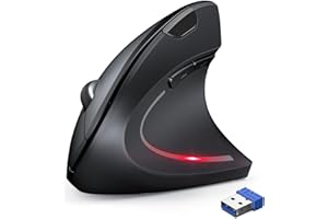 TechRise Souris Ergonomique sans Fil 2.4G, 4800 DPI Optique Verticale Souris, Récepteur Mini USB et 6 Boutons, LED, Souris sans Fil Silencieuse pour PC, Ordinateur Portable, Mac, Noir