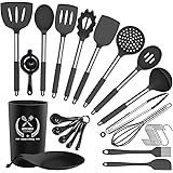 Siliconen Keukengerei Set, 30 Stuks Siliconen Kookgerei Set, Roestvrijstalen Kookgerei (Zwart)