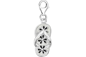 Quiges Charm Pendentif Breloque avec Fermoir Femme Plaqué Argent Flip Flop en Zircone Blanche Et Émail Noir/Blanc