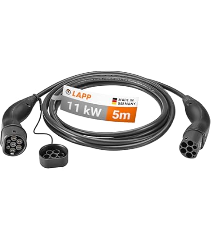 LAPP Cable tipo 2, hélice, 11 kW, 20 a, 3 fases, 5 m, naranja | Cable