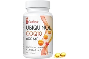 GOZITEPE Ubiquinol CoQ10 600mg Softgels with Omega 3, 6, 9 & Vitamin E, 30 Servings Coenzyme Q10 (Active Antioxidant Form) for Higher Absorption, Heart & Energy Production, 60 Count(Pack of 1)